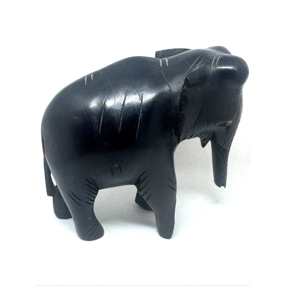 Vintage Ebony Wood Black Elephant Hand Carved Figurine Sculpture